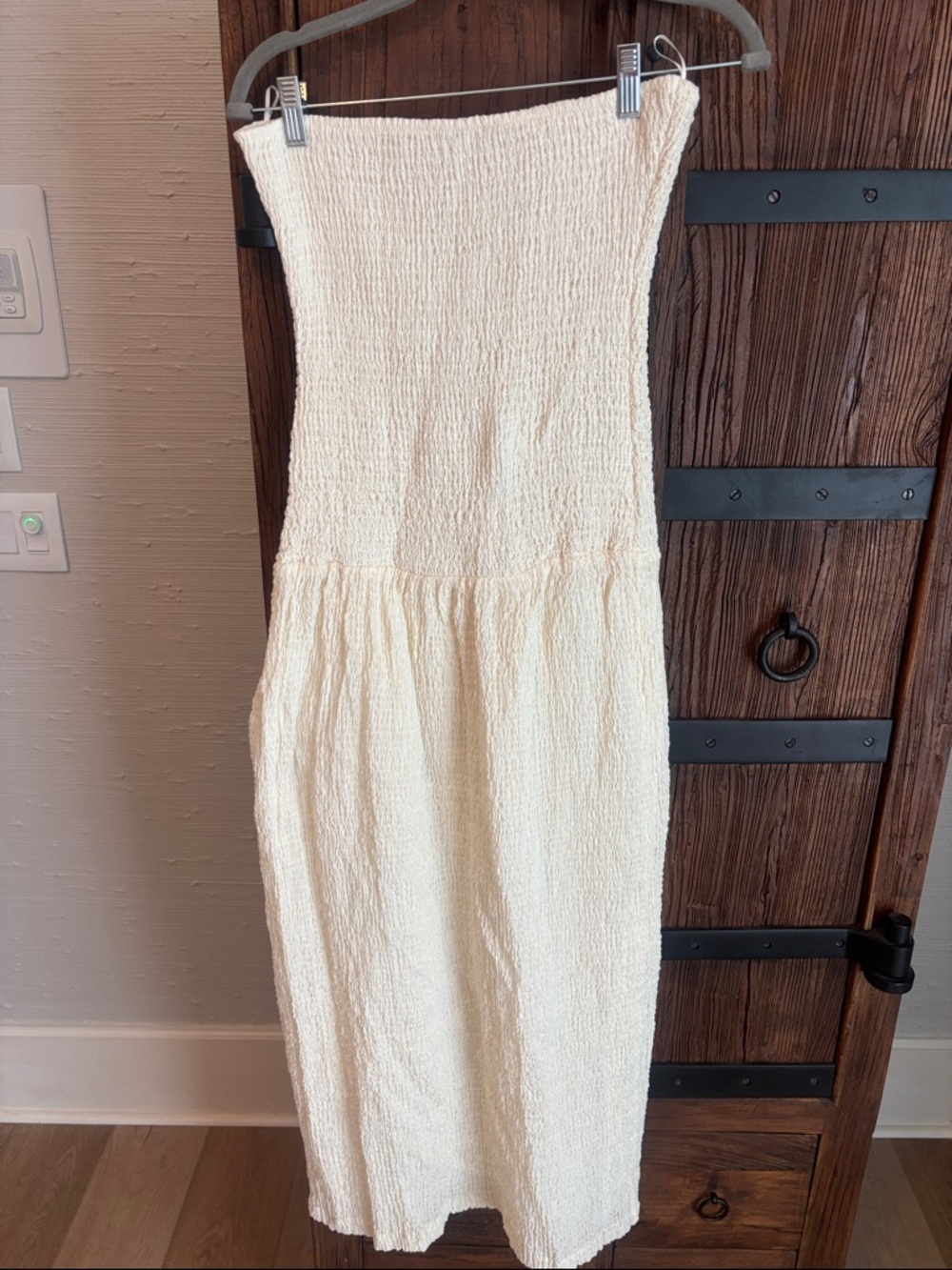 Zara Strapless Cream Textured Midi Dress